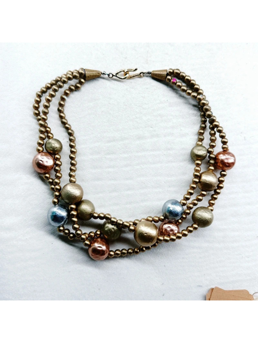 5399gc. Hammered Goldtone Necklace Handmade